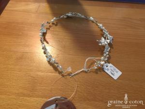 Bianco Evento - Headband fleurs argentées perles et strass