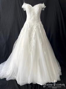 Paul et Nathalie - Robe princesse en tulle et dentelle perlée ivoire