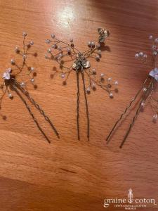 Les couronnes by Mimioshi - Lot de 3 pics à cheveux nacrés sur fil doré