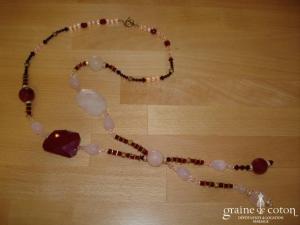 Collier en quartz rose et rouge foncé