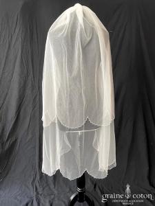 Rose Glamour - Voile mi long en tulle fluide ivoire clair bordé de perles