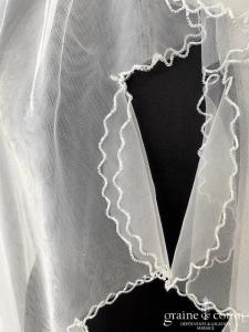 Rose Glamour - Voile mi long en tulle fluide ivoire clair bordé de perles