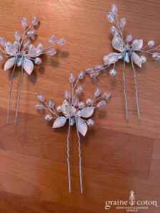 Création - Lot de 3 pics à cheveux motifs floraux argentés