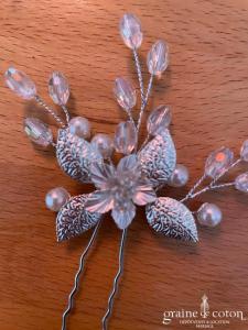 Création - Lot de 3 pics à cheveux motifs floraux argentés