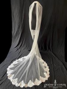Milla Nova - Voile long de 3 mètres bordé de dentelle ivoire