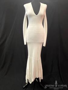 Alexandre Vautier - Robe longue une pièce fluide en maille stretch ivoire clair