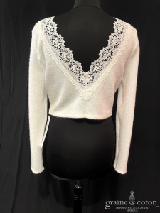 Bianco Evento - Pull court en laine effet cachemire manches longues et dos en V