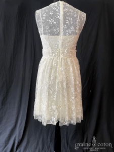 Red Valentino - Robe courte en tulle brodé crème