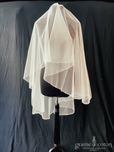 Aire Barcelona - Voile court en tulle ivoire bordé de perles