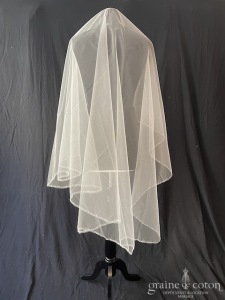 Aire Barcelona - Voile court en tulle ivoire bordé de perles