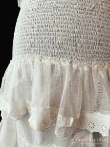 Delphine Manivet - Jupe mi-longue en coton blanc à volants de dentelle