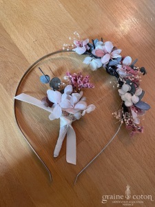 Dupont - Serre tête en fleurs stabilisées et broche assortie