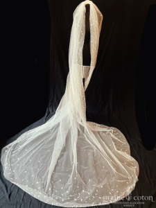 Poirier - Voile long de 3 mètres en tulle avec pois brodés ivoire clair