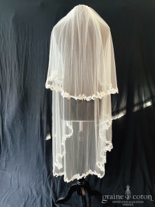 O'Scarlett - Voile mi long Paola en tulle ivoire clair bordé de guipure