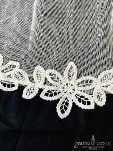 Rosa Clara - Voile Dublin long de 250 cm en tulle ivoire clair fluide bordé de guipure de coton