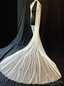 Poirier - Voile en tulle fluide long de 300 cm avec perles ivoire clair