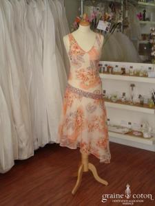 René Derhy - Robe mi-longue fluide saumon