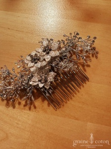 Bianco Evento - Peigne argenté avec fleurs et strass