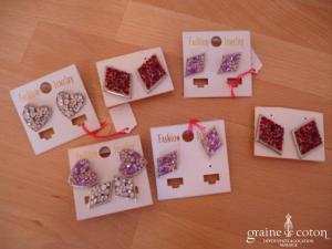 Clips d'oreille fantaisie - Losange ou coeurs strass