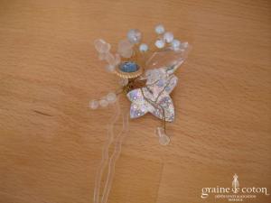 Pic à chignon perles et feuilles en pâte de verre