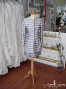 Paule Ka - Veste rayée bleue et crème en soie sauvage