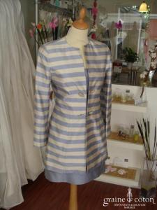 Paule Ka - Veste rayée bleue et crème en soie sauvage