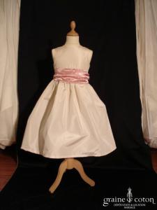 Graine de coton - Robe demoiselle d'honneur en taffetas ivoire avec ceinture de couleur