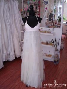 Créateur Yossef - Robe taille empire ivoire en volants de tulle