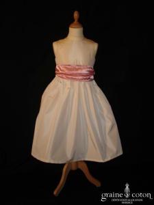 Graine de coton - Robe demoiselle d'honneur en taffetas ivoire avec ceinture de couleur