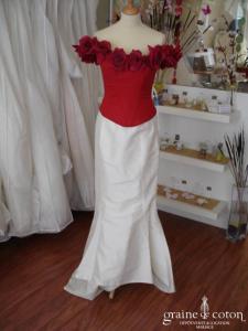 Les mariées d'Elodie - Robe deux pièces en soie ivoire et bustier rouge