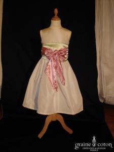 Graine de coton - Robe demoiselle d'honneur en taffetas ivoire avec ceinture de couleur