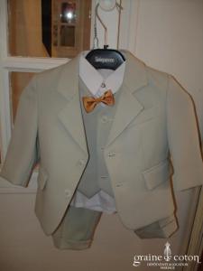 Ensemble garçon vert clair - Veste, pantalon, gilet, chemise et noeud papillon
