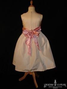 Graine de coton - Robe demoiselle d'honneur en taffetas ivoire avec ceinture de couleur