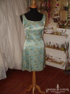 Max Chaoul - Ensemble turquoise robe en soie et veste longue en mikado de soie